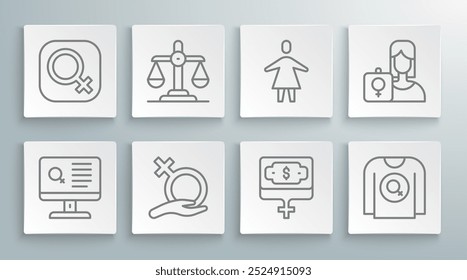 Set line Namoro app, Igualdade de gênero, Sexo feminino, Mulher do crescimento do dinheiro, Camisa feminista, ativista e ícone. Vetor