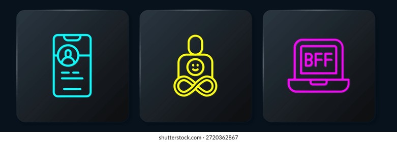 Defina a linha Namoro app online, BFF ou melhores amigos para sempre e Amigos. Botão quadrado preto. Vetor