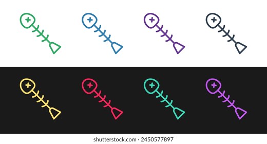 Set line Dead fish icon isolated on black and white background.  Vector