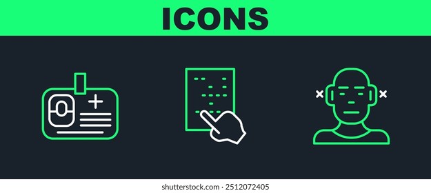 Set line Deaf, Identification badge and Braille icon. Vector