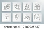 Set line Debate podium rostrum, Female gender, Feminism finance, Women from different countries, Calendar with 8 March, Feminist activist, vote right and Microphone icon. Vector