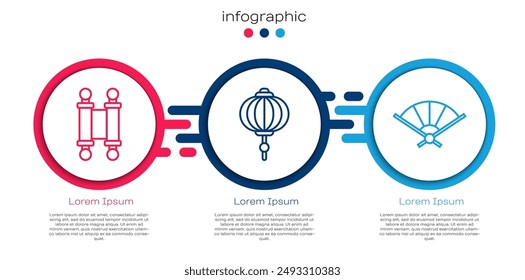 Set line Decree, paper, parchment, scroll, Chinese paper lantern and Paper chinese folding fan. Business infographic template. Vector