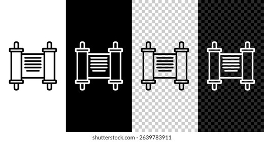 Set line Decree, paper, parchment, scroll icon icon isolated on black and white,transparent background. Chinese scroll.  Vector