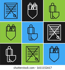 Set line Delete file document, Life insurance with shield and Family insurance with shield icon. Vector
