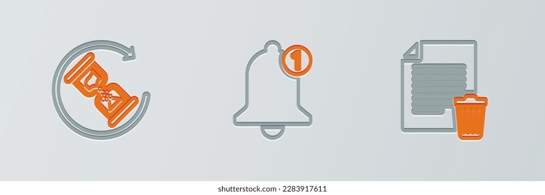 Set line Delete file document, Waiting and Bell icon. Vector