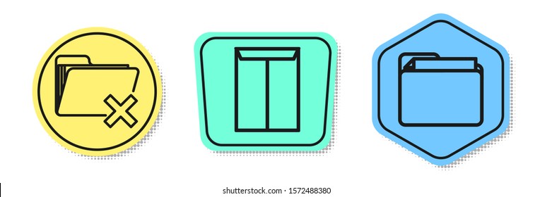 Set line Delete folder, Envelope and Document folder. Colored shapes. Vector