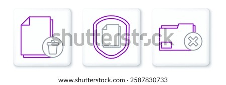 Set line Delete folder, file document and Document protection concept icon. Vector