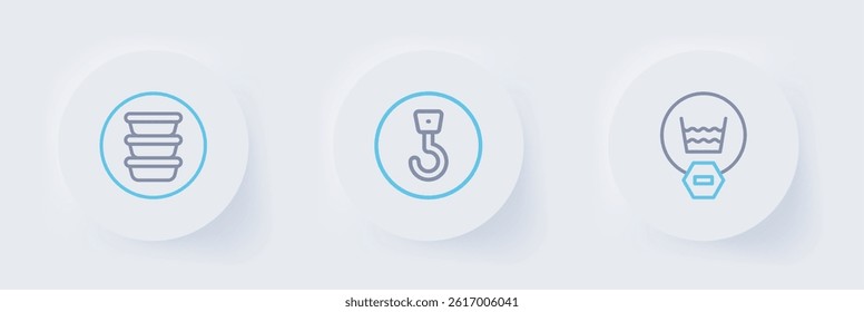 Set line Delicate wash, Industrial hook and Bowl icon. Vector