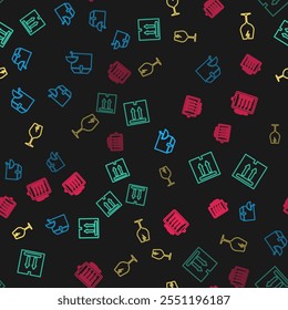 Set line Delivery package with umbrella, Cardboard box traffic, Fragile broken glass and Verification of delivery list on seamless pattern. Vector
