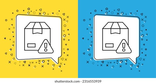 Set line Delivery security with shield icon isolated on yellow and blue background. Delivery insurance. Insured cardboard boxes beyond the shield.  Vector