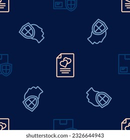Set line Delivery security with shield, Life insurance and Marriage contract on seamless pattern. Vector