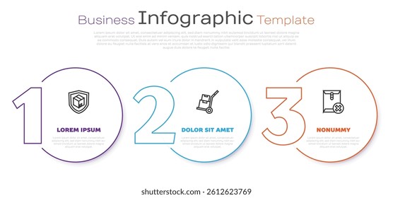 Set line Delivery security with shield, Hand truck and boxes and Delete envelope. Business infographic template. Vector
