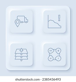 Establecer el seguimiento de entrega de línea, disminución del crecimiento financiero, capas y elemento infográfico. Botón cuadrado blanco. Vector