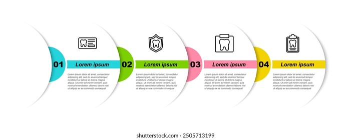 Set line Dental card, protection, X-ray of tooth and . Business infographic template. Vector