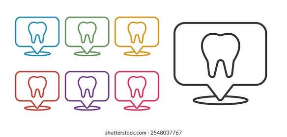 Set line Dental clinic location icon isolated on white background. Set icons colorful. Vector