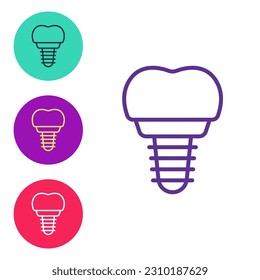 Set line Dental implant icon isolated on white background. Set icons colorful. Vector