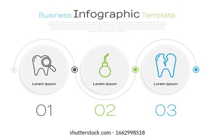 Set line Dental search, Enema pear and Broken tooth. Business infographic template. Vector