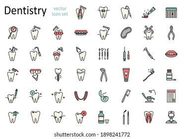 Set of line dentistry icons. Dental flat vector elements.