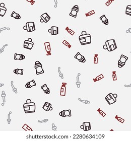 Set line Deodorant roll, Cream lotion cosmetic tube, Pipette with oil and Bottle of shampoo on seamless pattern. Vector