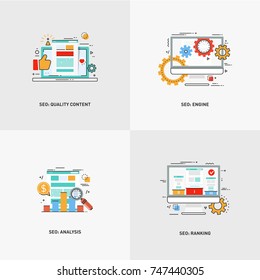 Conjunto de diseño de línea concepto de Ilustración vectorial moderna de herramientas de información de análisis de Sitio web. Optimización de motores de búsqueda. SEO. Ilustración vectorial.