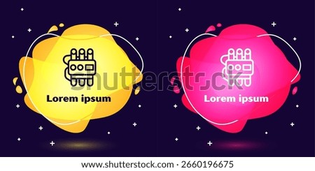 Set line Detonate dynamite bomb stick and timer clock icon isolated on blue background. Time bomb - explosion danger concept. Abstract banner with liquid shapes. Vector