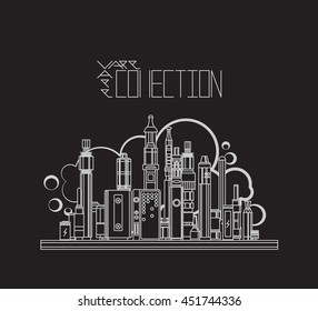 a set of  line devices for vape on an dark background with cloud of steam