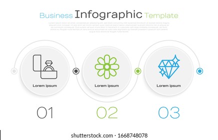 Fije la línea de anillo de compromiso Diamante, Flor y Diamante. Plantilla de infografía empresarial. Vector