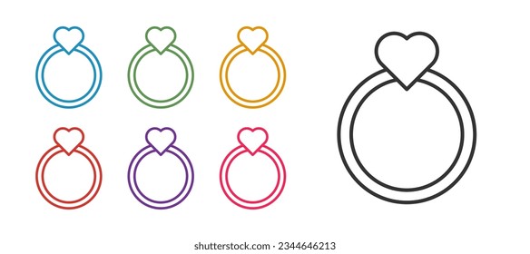 Set line Diamond engagement ring icon isolated on white background. Set icons colorful. Vector