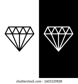 Set line Diamond icon isolated on black and white background. Jewelry symbol. Gem stone.  Vector Illustration