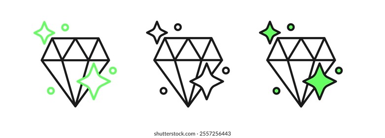 Set line Diamond icon isolated on white background. Jewelry symbol. Gem stone.  Vector