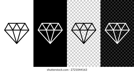 Definir linha ícone Diamante isolado em preto e branco, fundo transparente. Símbolo de joia. Pedra preciosa.  Vetor