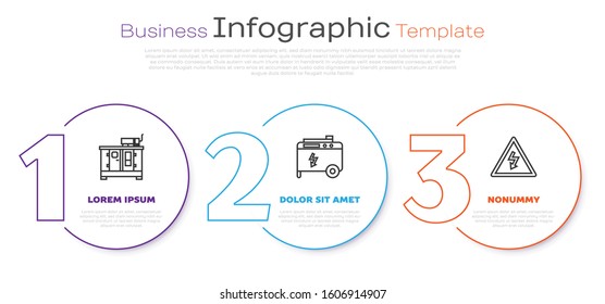 Set line Diesel power generator, Portable power electric generator and High voltage sign. Business infographic template. Vector