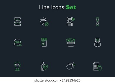 Set line Diet plan, Finger blood, Healthy lifestyle, Kcal, Metabolism, Shopping bag and food, Vitamins and  icon. Vector