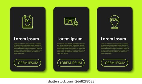 Fije el plan de la dieta de la línea, ningún OMG y Kcal. Plantilla de infografía de negocios. Vector