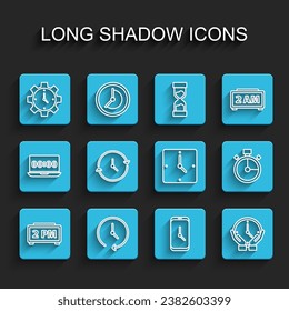 Set line Digital alarm clock, Clock, Time Management, Alarm app mobile, Stopwatch and  icon. Vector