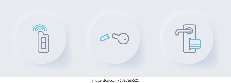 Set line Cerradura de puerta digital, llave rota y coche con icono remoto. Vector