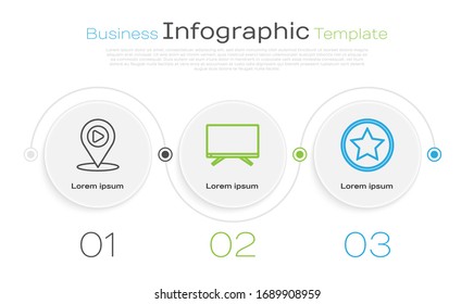Set line Digital media play with location, Smart Tv and Star. Business infographic template. Vector
