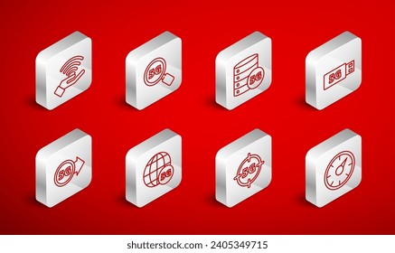 Set line Digital speed meter 5G, Search network, Server, modem,  and  icon. Vector