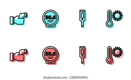 Set line Digital thermometer, Checking body temperature, Medical and Meteorology icon. Vector