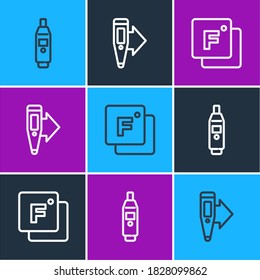 Set line Digital thermometer, Fahrenheit and  icon. Vector