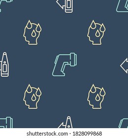 Fijar la línea Termómetro digital, alta temperatura corporal humana y un patrón sin fisuras. Vector