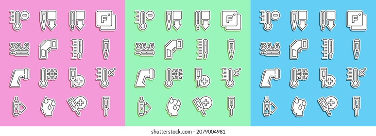 Set line Digital thermometer, Meteorology, Medical,  and  icon. Vector