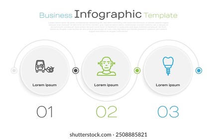 Set line Disabled car, Deaf and Dental implant. Business infographic template. Vector