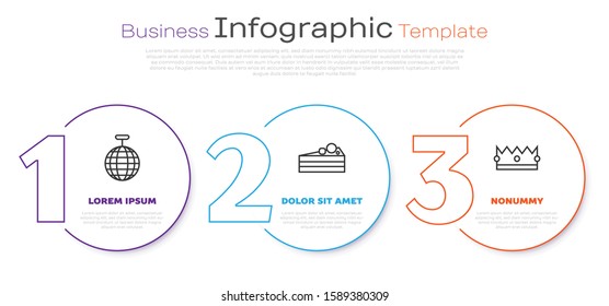 Set line Disco ball , Cake  and Crown . Business infographic template. Vector