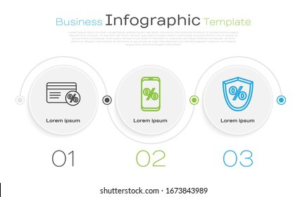 Set line Discount card with percent, Percent discount and mobile and Loan percent. Business infographic template. Vector