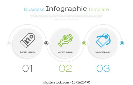 Set line Discount percent tag, Human hand holding with credit card and Blank label template price tag. Business infographic template. Vector