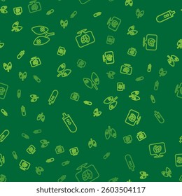 Set line Disease lungs, Electronic cigarette and Tobacco leaf on seamless pattern. Vector