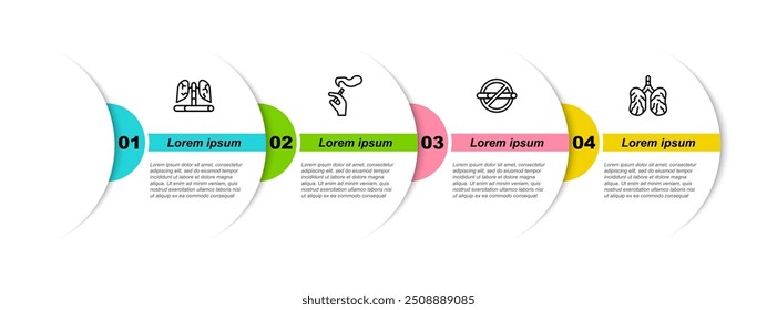 Set line Disease Lungen, Hand mit Rauchen Zigarette, Nein und . Vorlage für Geschäftsinformationen. Vektorgrafik