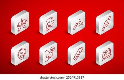 Set line Disease lungs, Throat cancer, Broken cigarette, Candy, Lighter, Lungs, Healthy breathing and Stop smoking, money saving icon. Vector