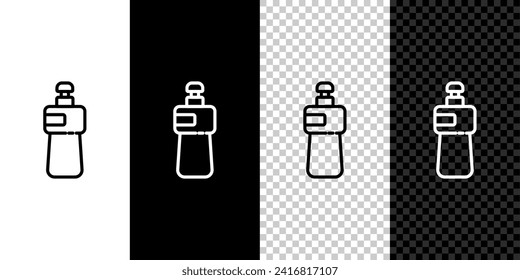 Set line Dishwashing liquid bottle icon isolated on black and white background. Liquid detergent for washing dishes.  Vector Illustration